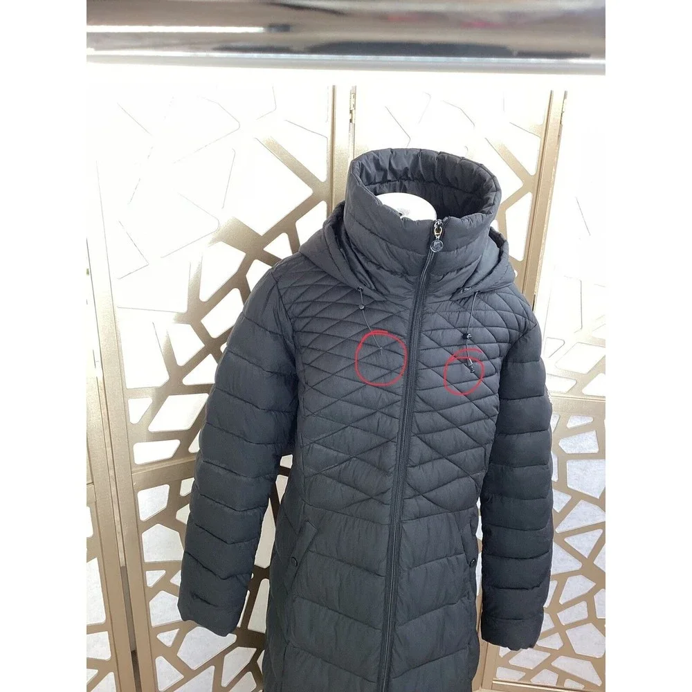 BERNARDO Quilted CALF Long Coat JACKET EcoPlume Fill HOODED ZIPPER  L Puffer - Picture 10 of 10
